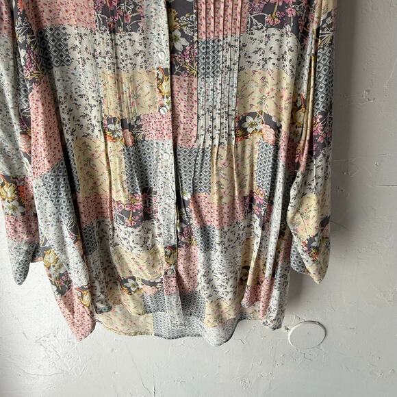 LA CERA Plus 1X Floral Cottage Pastel Patchwork Rayon 3/4 Sleeve Lightweight Top - Picture 3 of 8